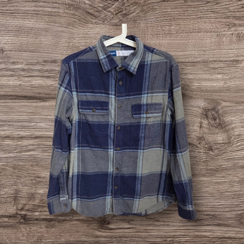 ⭐️Old Navy Mens Blue and Gray Casual Button Down Flannel Shirt Size Small